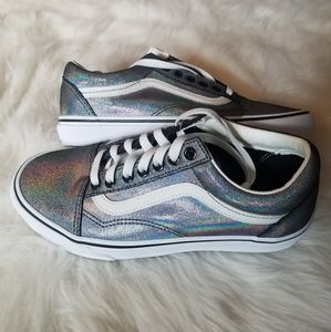 Old Skool Iridescent Rainbow Silver Glitter Vans Size 8